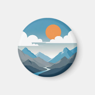 Lugn Horisont Minimalistisk Berglandskaps Konst Magnet