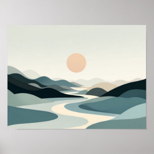 Lugn Horisont: Minimalistisk Organisk Landskap Poster