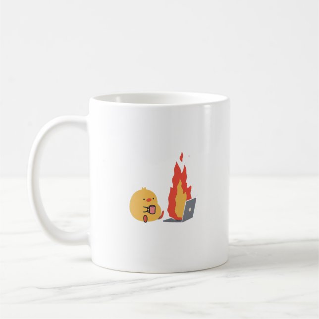 Lugn i Chaos - Cute Gult Bird & Fiery Laptop Mu Kaffemugg (Vänster)