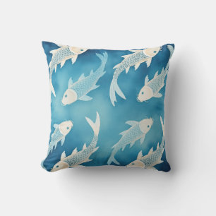 Lugn Indigo Koi Design Elegant Vattenkonst Kudde