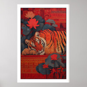Lugn indisk tigertryck, folkkonst stil (Vardags) Poster