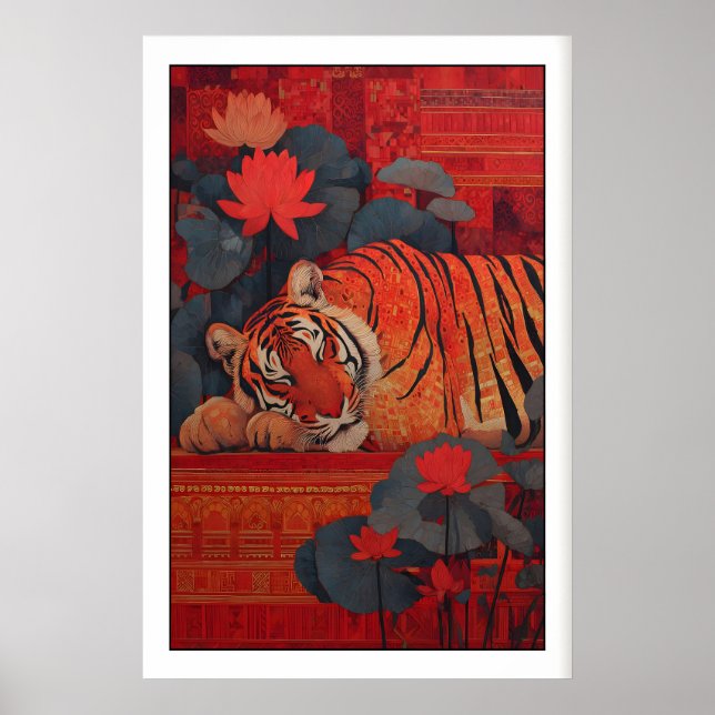 Lugn indisk tigertryck, folkkonst stil (Vardags) Poster (Framsidan)
