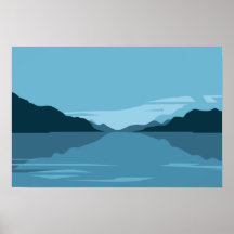 Lugn insjö med bergslandskap - Minimalistisk