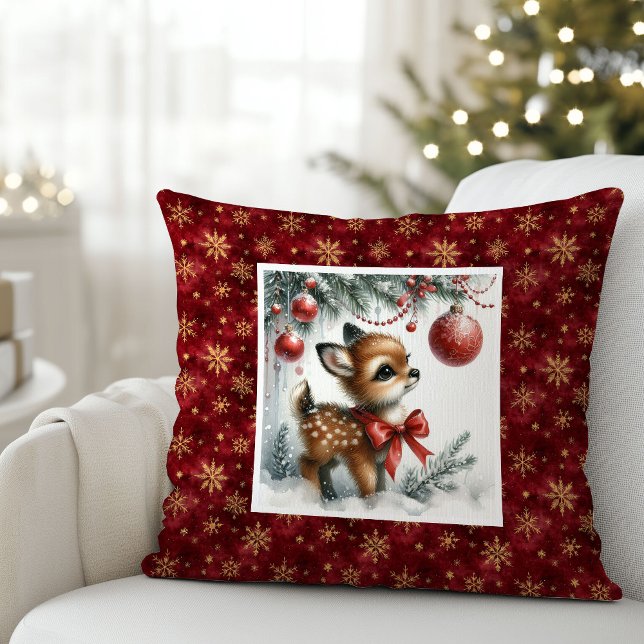 Lugn julscen barnrum dekor babyhjort  kudde (Serene Christmas scene baby deer kids room decor (51))