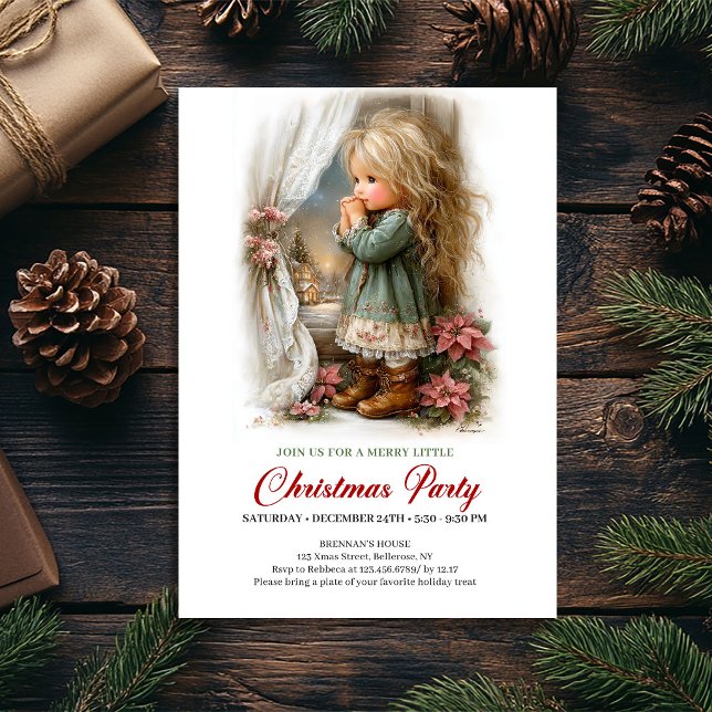 Lugn julscen Flicktema inbjudan till fest (Cozy Christmas Scene Girl Serene Party Invitation

)