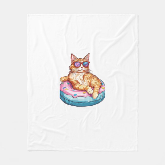 Lugn Katt Sommar Vibbar � Rolig Katt Vid Pool Fleecefilt (Framsidan)