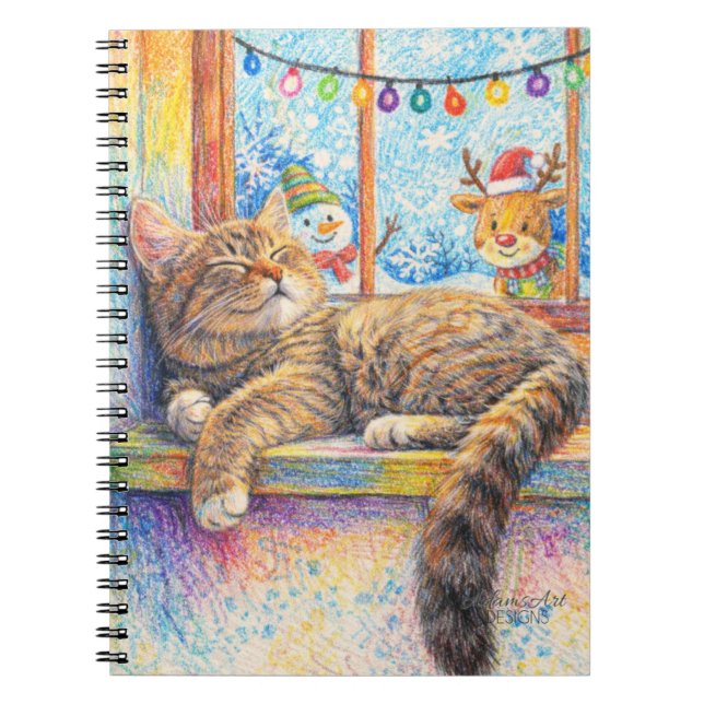 Lugn kattlur vid julfönstret anteckningsbok (Framsidan)
