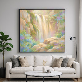 Lugn Klipputsikt Vattenfall - Pastell Målning Stil Poster