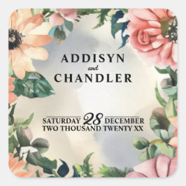 Lugn krans för trädgården: Pastellfärgad blomsterp Fyrkantigt Klistermärke