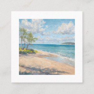 Lugn kustmorgon Impressionistisk strandkonst Fyrkantigt Visitkort