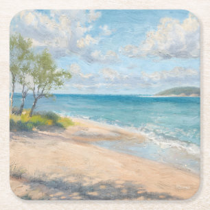 Lugn kustmorgon Impressionistisk strandkonst Underlägg Papper Kvadrat