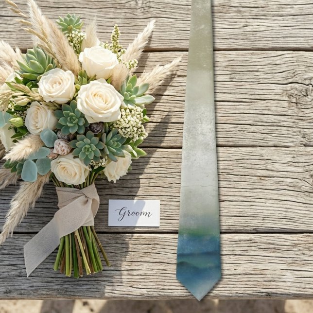Lugn kustvattens akvarell abstrakt konst slips (Soft watercolor gradients for a sophisticated groom or wedding guest's formal look.)