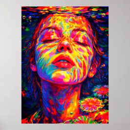 Lugn Kvinna Undervattens Regnbågsfärger Impasto Poster