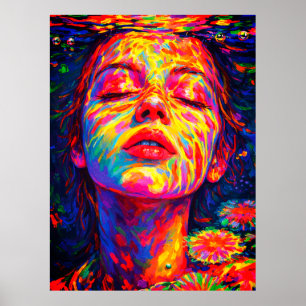 Lugn Kvinna Undervattens Regnbågsfärger Impasto Poster