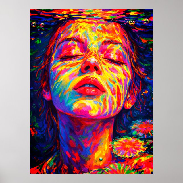 Lugn Kvinna Undervattens Regnbågsfärger Impasto Poster (Framsidan)