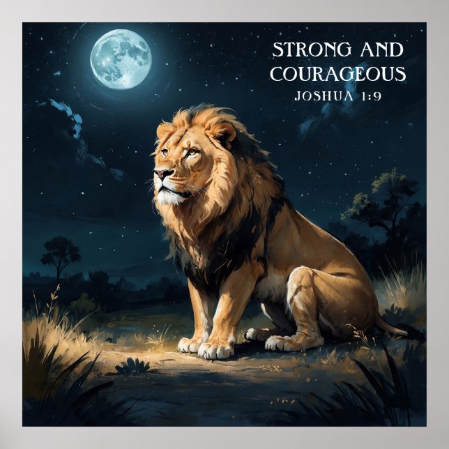 Lugn Lejon i Vild vid nattstadier och Måne tro Poster (Framsidan)