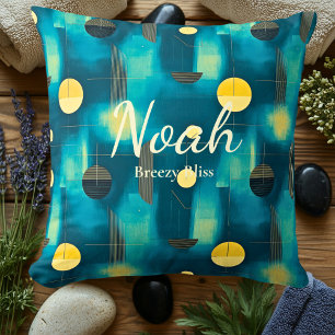 Lugn Lycka – Personlig Teal & Gul Geometri Kudde