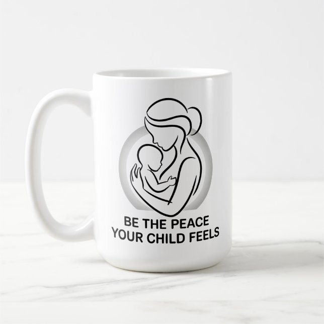 Lugn mamma och bebis minimalistisk mantra kaffemugg (Vänster)