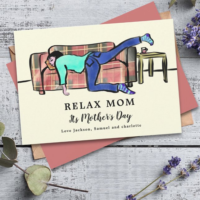 Lugn mamma rolig citat personlig kort (Relax mom its Mother’s Day funny greetings card unique collage illustration )