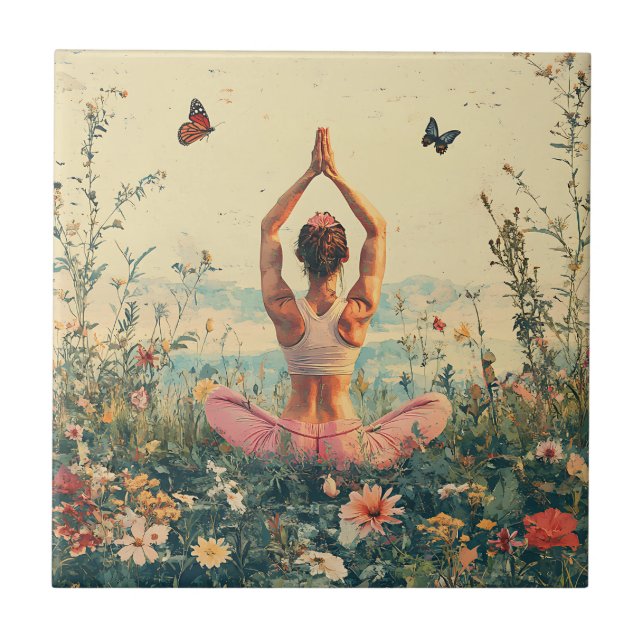Lugn meditation vid soluppgång (3) kakelplatta (Framsidan)