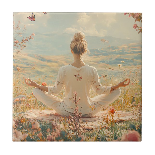 Lugn meditation vid soluppgång (5) kakelplatta (Framsidan)