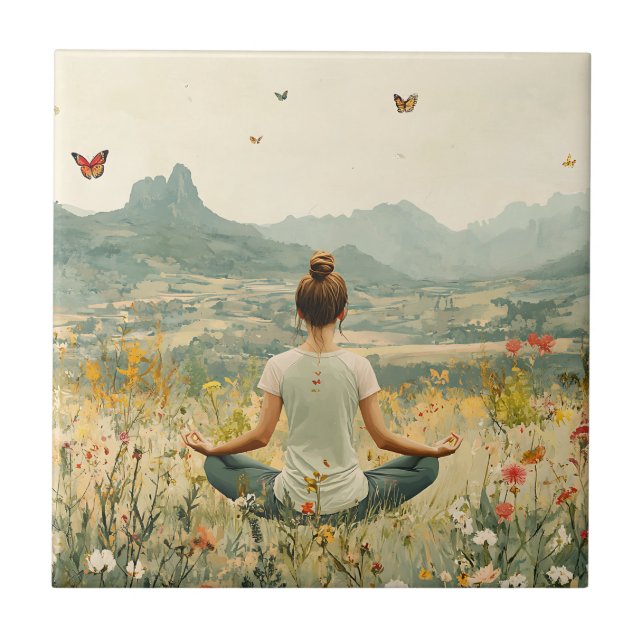 Lugn meditation vid soluppgång (6) kakelplatta (Framsidan)