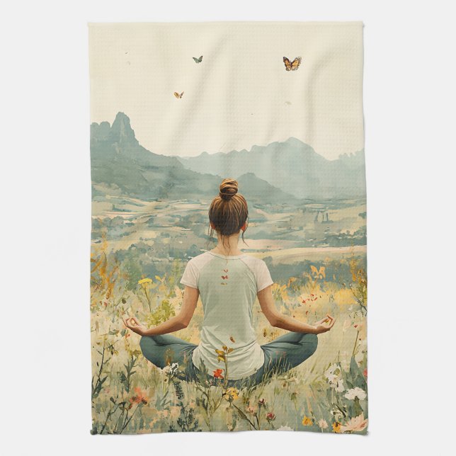Lugn meditation vid soluppgång (6) kökshandduk (Vertikal)