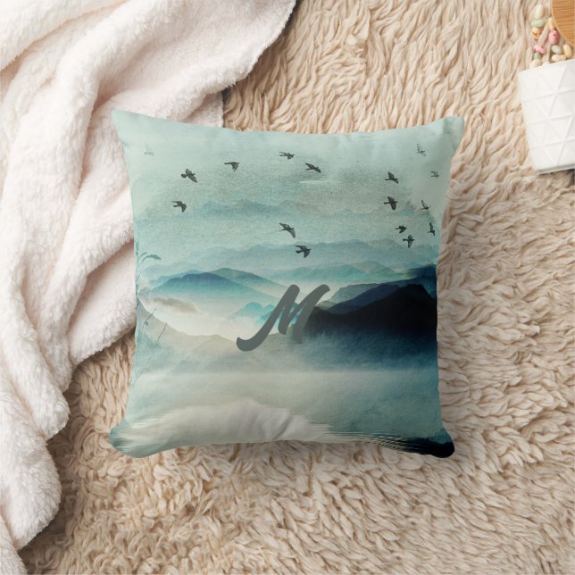 Lugn Monogrammed natur - bergsscenen med vattenfär Kudde (Filt)