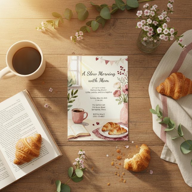 Lugn morgon med mamma mysig morsdagsbrunch inbjudningar (Skapare uppladdad)