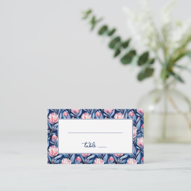 Lugn Navy Floral Botanisk Placeringskort (Stående Fram)