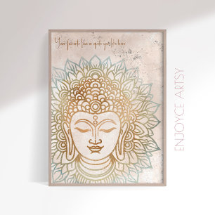 Lugn neatral tones guld buddha indian wall art poster