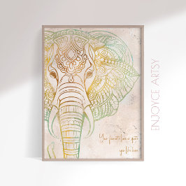 Lugn, neatralisk ton guld elephant andlig wall art poster