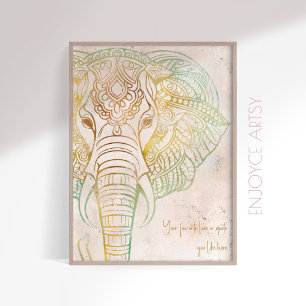 Lugn, neatralisk ton guld elephant andlig wall art poster