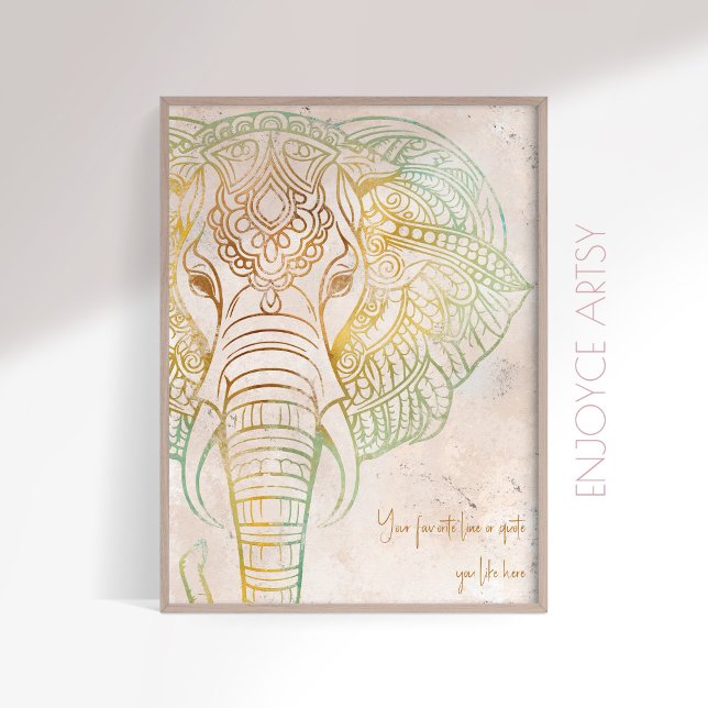 Lugn, neatralisk ton guld elephant andlig wall art poster (Skapare uppladdad)