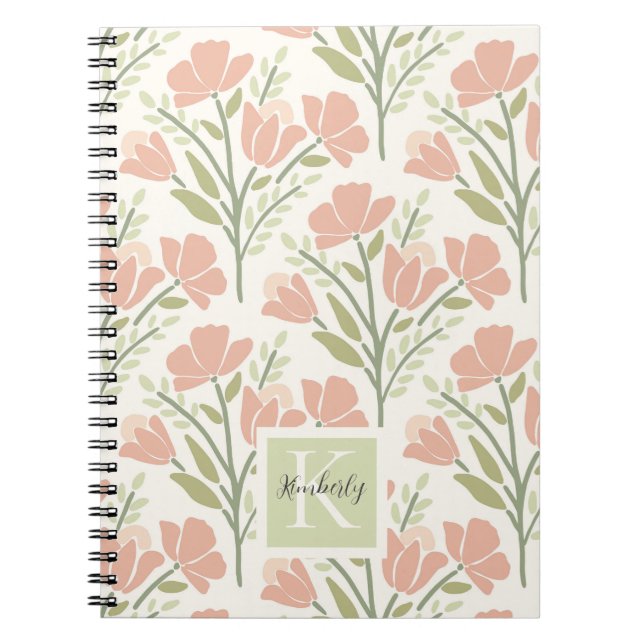 Lugn neutrala blommor med monogram anteckningsbok (Framsidan)