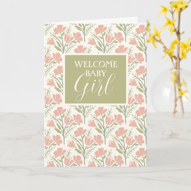 Lugn neutrala blommor välkomnar babyflicka kort (Gul blomma)