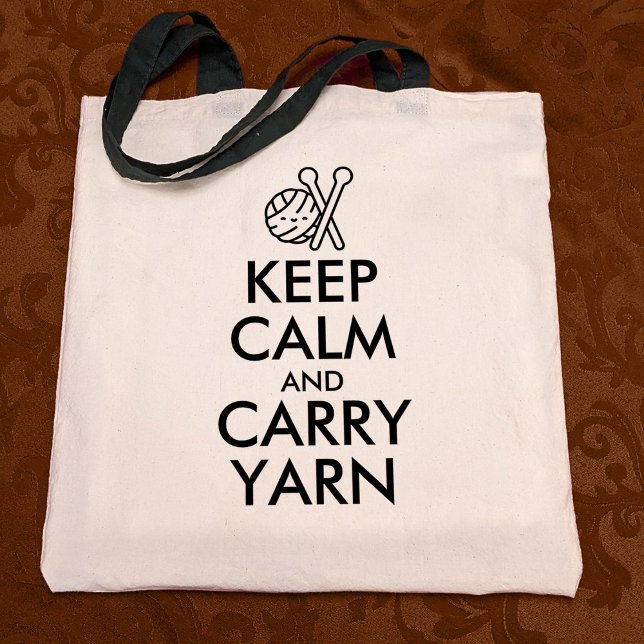 Lugn och  av bärgarn av Behålla eller av kroschett Tygkasse (Funny crochet tote bag: Keep calm and carry yarn)
