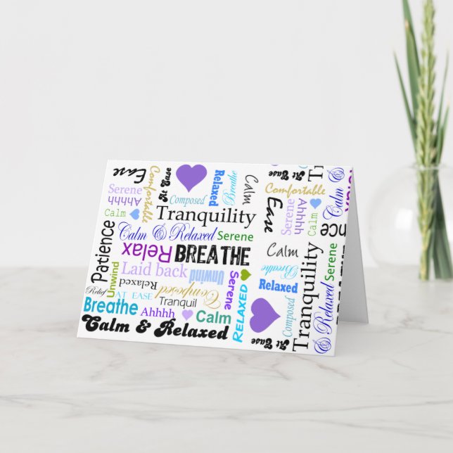 Lugn och uppmjukning av positiv ord-typografi kort (Framsida)