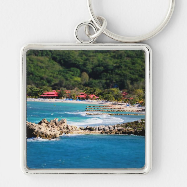 Lugn öparadis Labadee Haiti Fyrkantig Silverfärgad Nyckelring (Framsidan)