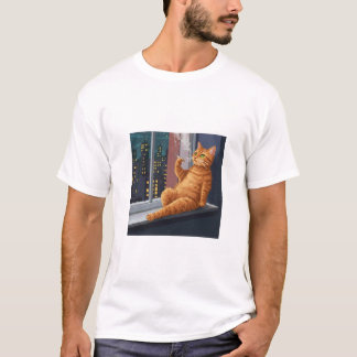 Lugn orange katt på balkong – Retro 8-Bit natt T Shirt
