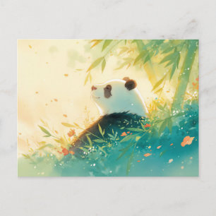 Lugn panda i solbelyst bambuskog vykort