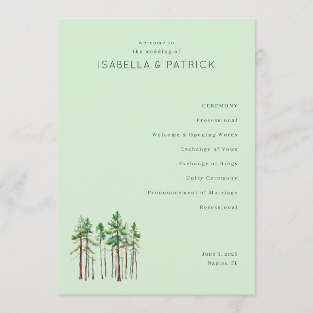 Lugn Pastell Grön Tall Träd Program (Framsida)