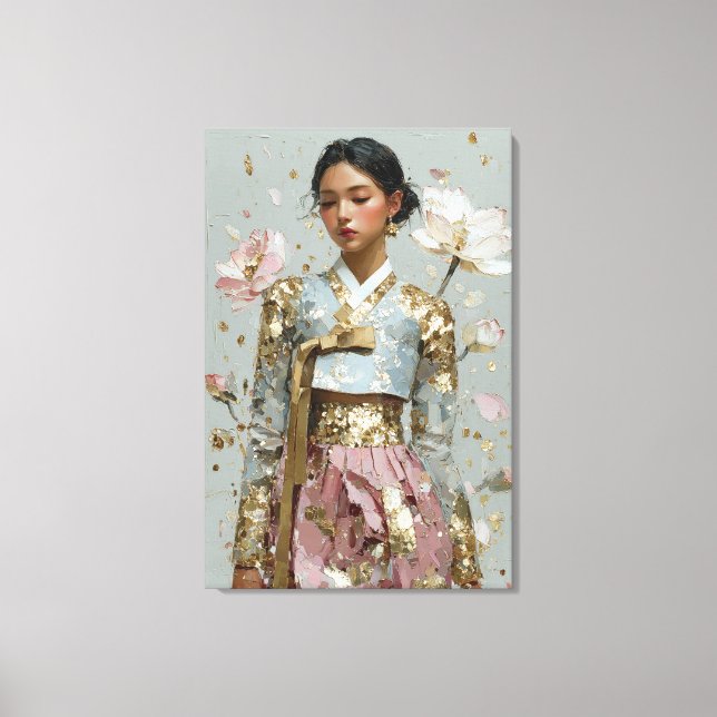 Lugn Pastell Hanbok och Guld Folie Canvas Konst (Framsida)
