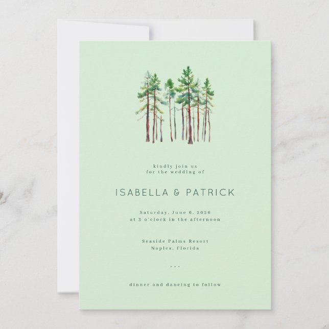 Lugn Pastellgrön Akvatell Tallar Inbjudningar (Framsida)