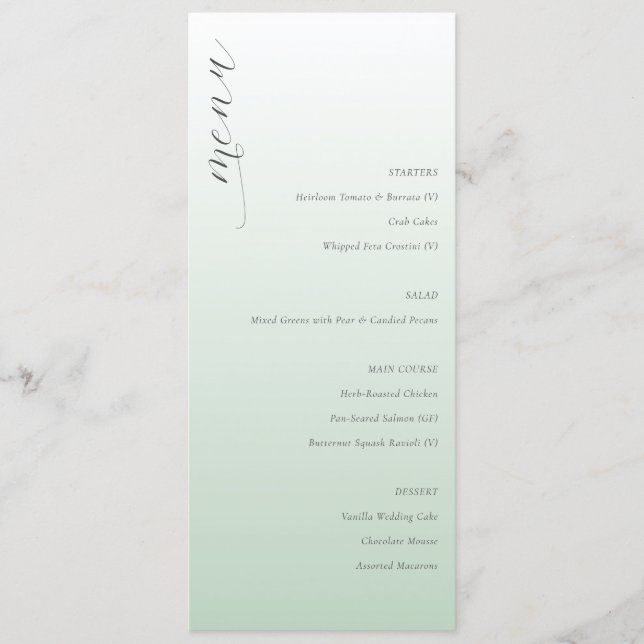 Lugn Pastellgrön Elegant Bröllopsmeny Meny (Framsida)