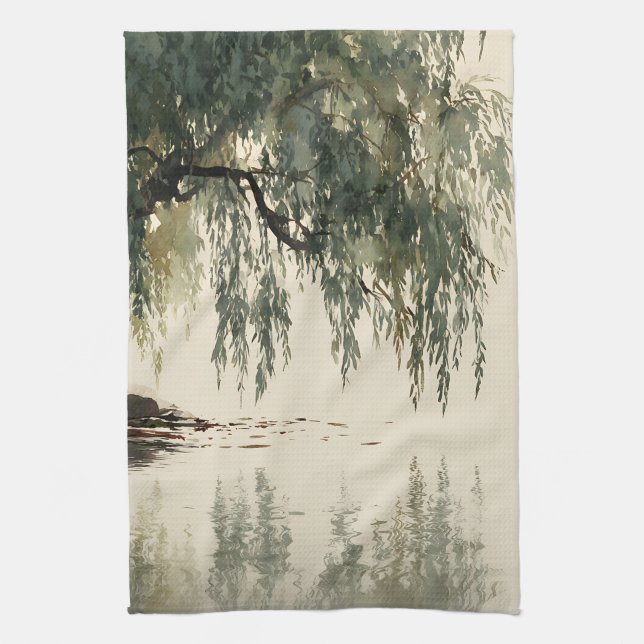 Lugn Pilträd Reflektion Natur Konst (11) Kökshandduk (Vertikal)