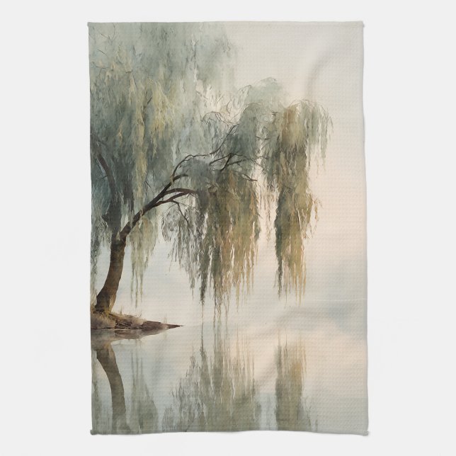 Lugn Pilträd Reflektion Natur Konst (13) Kökshandduk (Vertikal)