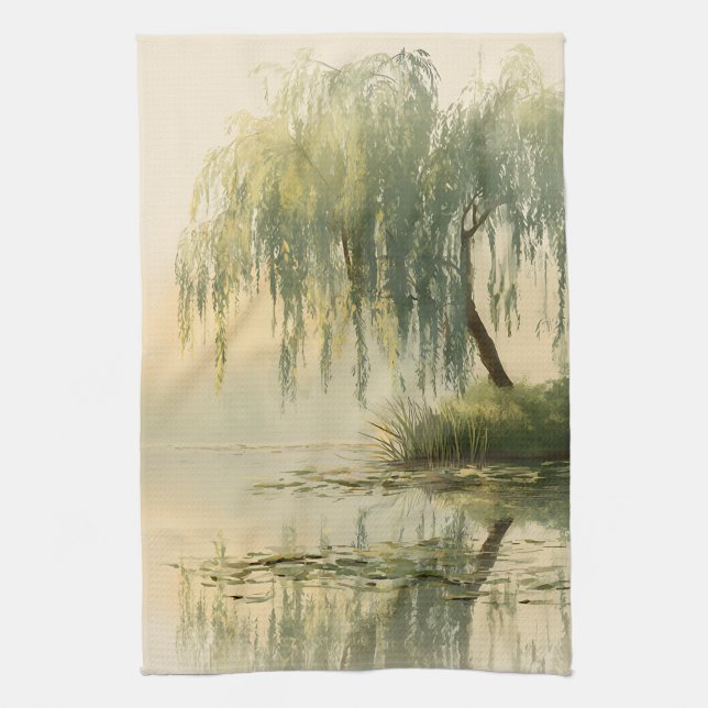 Lugn pilträd reflektion natur konst (1) kökshandduk (Vertikal)