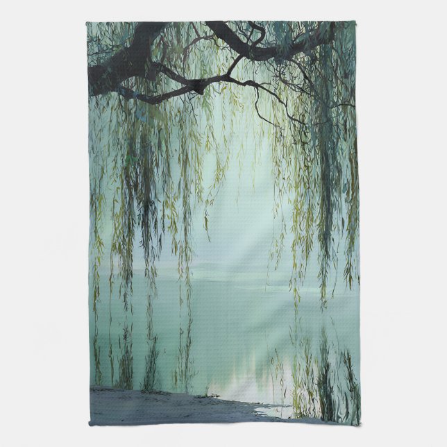 Lugn Pilträd Reflektion Natur Konst (4) Kökshandduk (Vertikal)