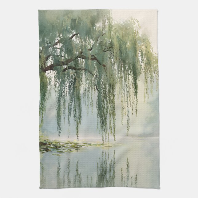 Lugn Pilträd Reflektion Natur Konst (9) Kökshandduk (Vertikal)